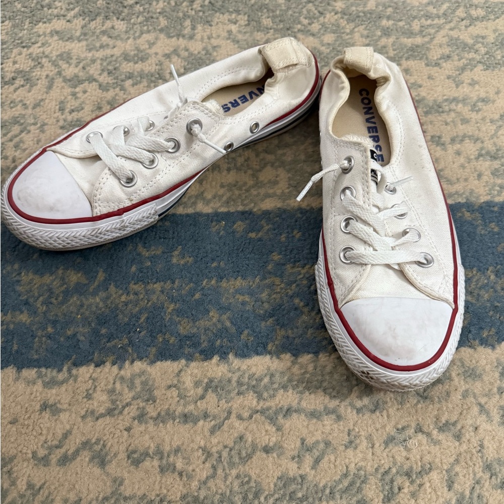 Converse Cream Low-Top Sneakers with Red Stripe